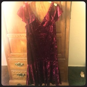 Cold Shoulder Ruffle Burgundy Dress